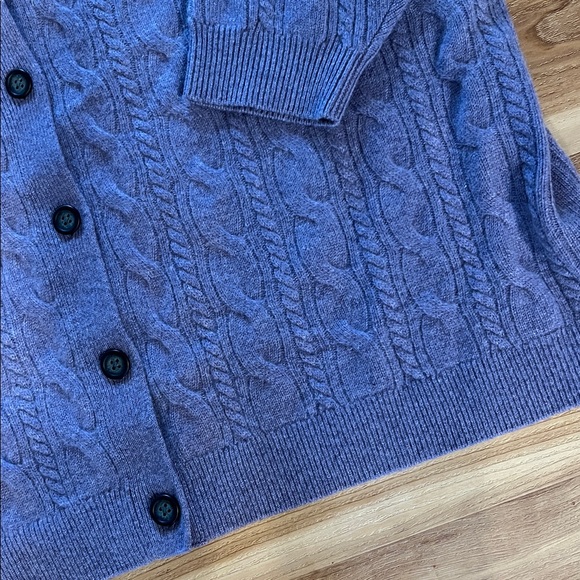 Garnet Hill Cashmere Cable Knit Cardigan Sweater Boyfriend Button Purple - Picture 4 of 9